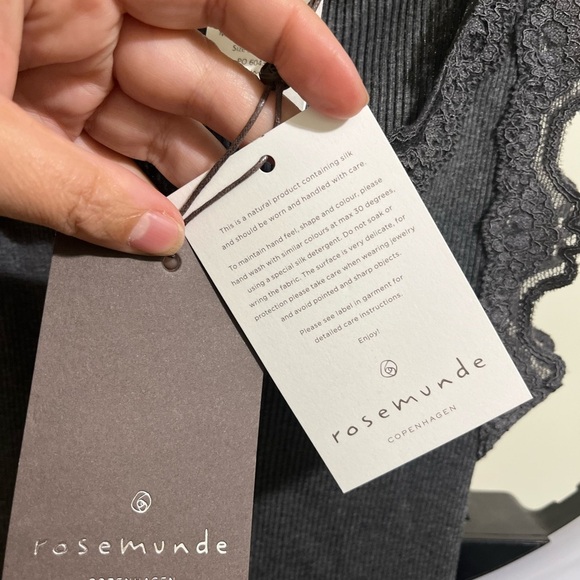 NWT Rosemunde Babette Silk Tank S Dark Grey Lace Trim - Picture 9 of 13